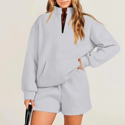 Half Zip Pullover Long Sleeve Sweater And Shorts Suit Angel Wishes