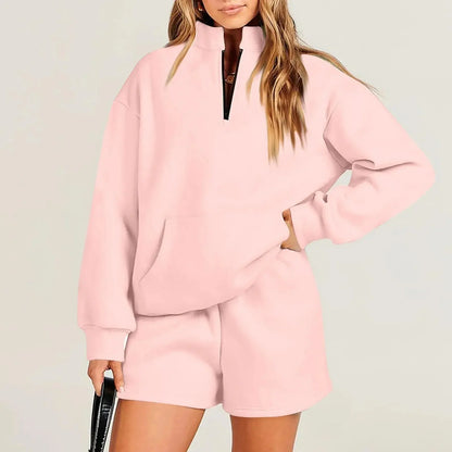 Half Zip Pullover Long Sleeve Sweater And Shorts Suit Angel Wishes