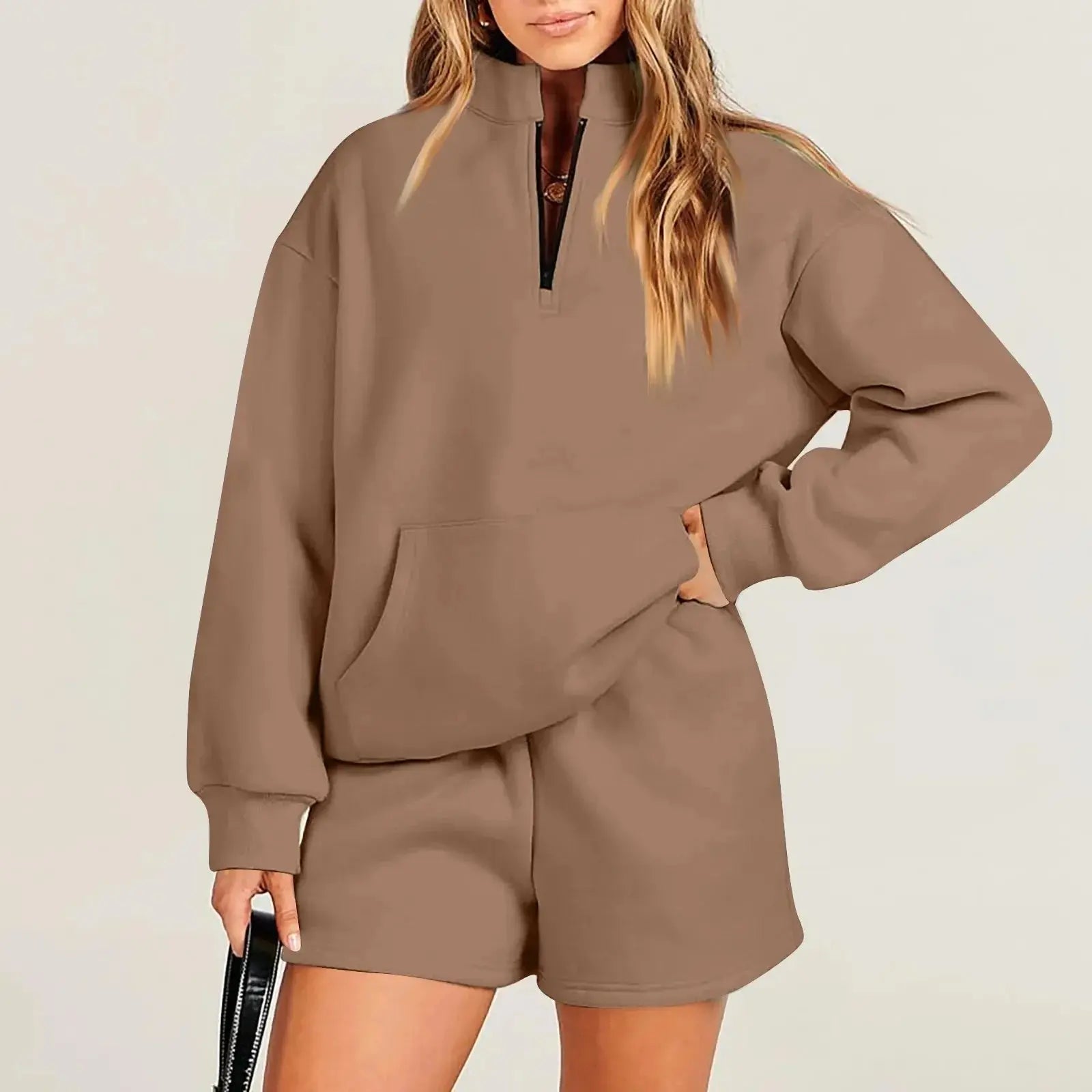 Half Zip Pullover Long Sleeve Sweater And Shorts Suit Angel Wishes