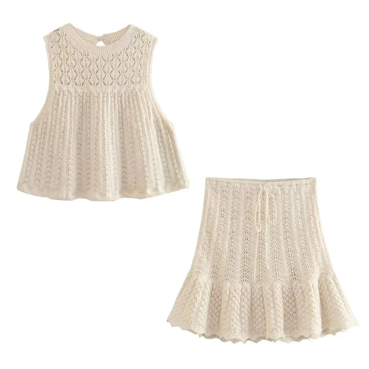 Fashionable Jacquard Mesh Knitted Top And  Mini Skirt Angel Wishes