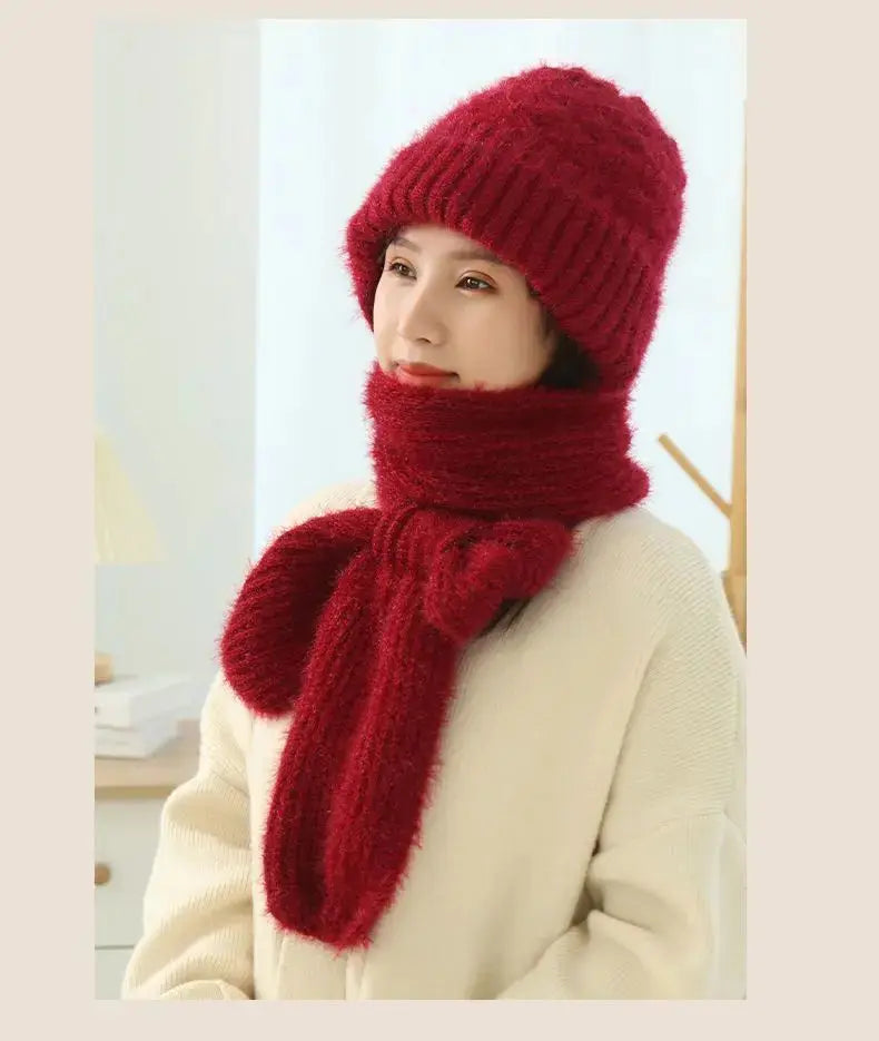 Women's Fleece-lined Scarf And Hat Winter Warm Knitted Hat Scarf Angel Wishes