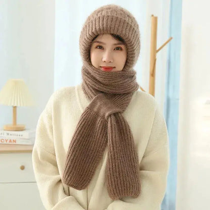 Women's Fleece-lined Scarf And Hat Winter Warm Knitted Hat Scarf Angel Wishes