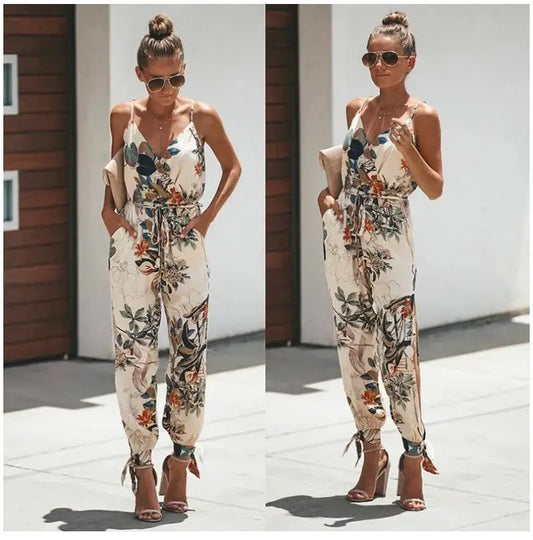 Women's Jumpsuit Flowers Print Spaghetti Strap Romper Angel Wishes