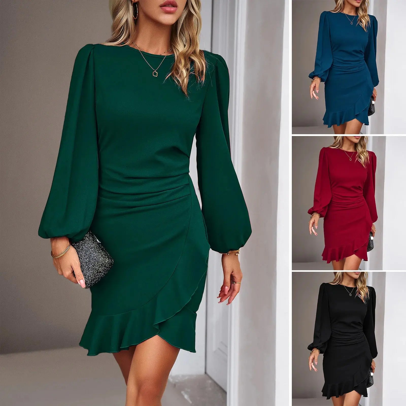 Women's Puff Long Sleeve Fashion Graceful Short Dress Angel Wishes