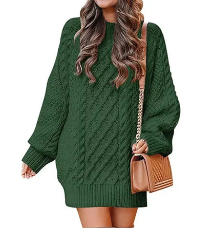 Women's Round Neck Long Sleeve Twisted Knitted Mid-length Dress Sweater Angel Wishes