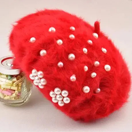 Women's Winter Korean Hats Trendy Pearl Rabbit Fur Angel Wishes