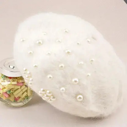 Women's Winter Korean Hats Trendy Pearl Rabbit Fur Angel Wishes