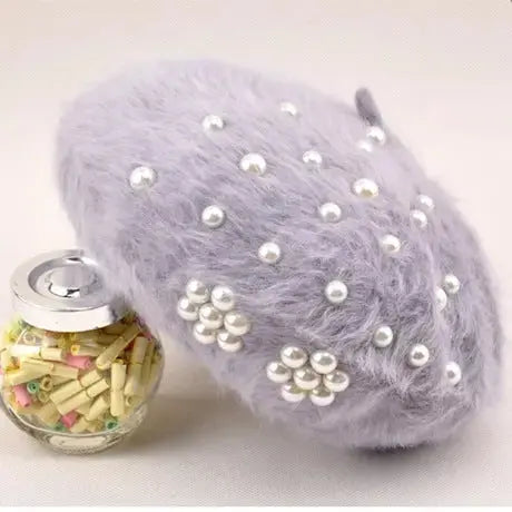 Women's Winter Korean Hats Trendy Pearl Rabbit Fur Angel Wishes